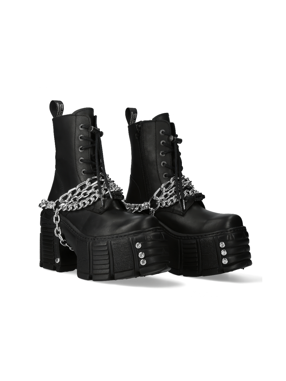 NEW ROCK Black Lace-Up Ankle Boot with Chains and Platform