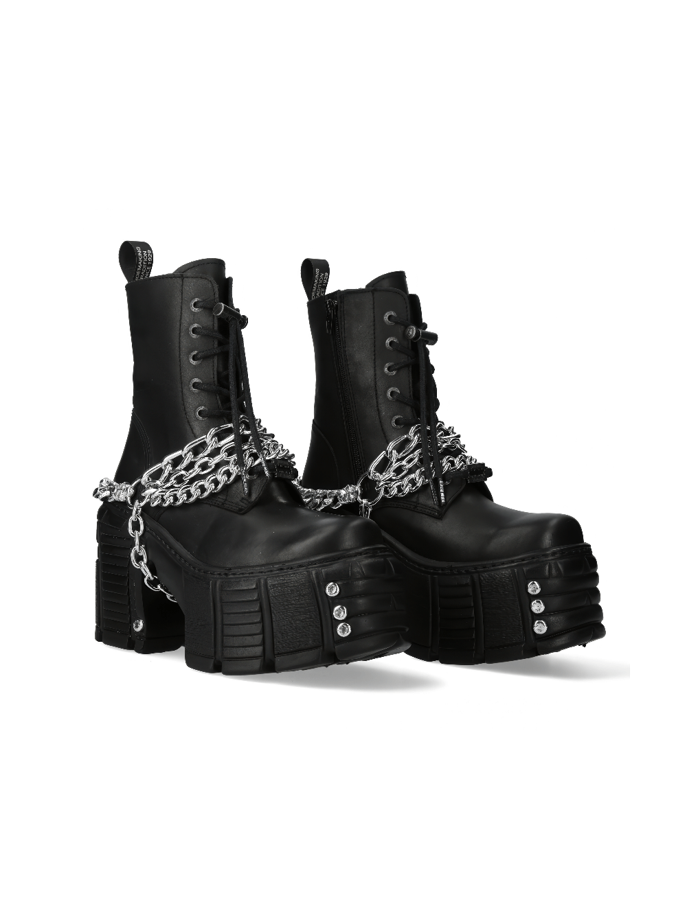 NEW ROCK Black Lace-Up Ankle Boots with Chains and Platform, perfect for punk style enthusiasts.
