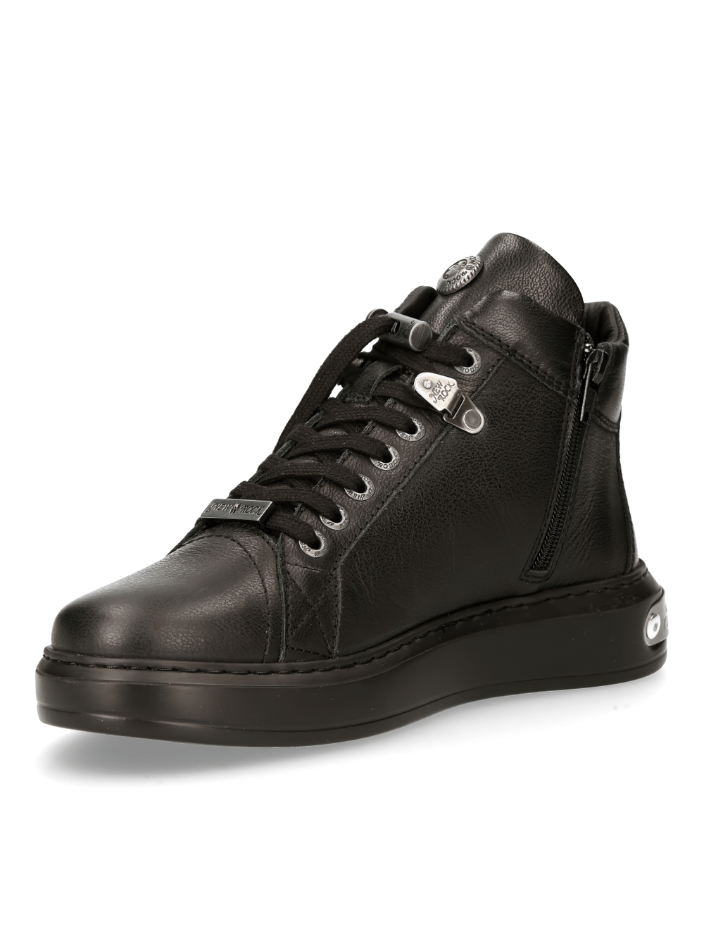 Stylish black lace-up ankle boots with zipper and metallic accents, perfect for urban punk fashion.