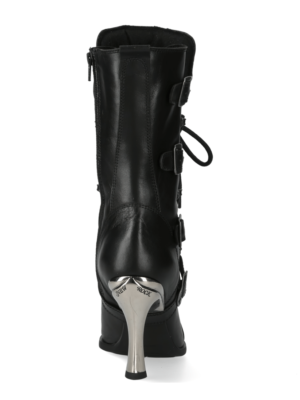 NEW ROCK Black Lace-Up High Heel Boots with Buckle Details