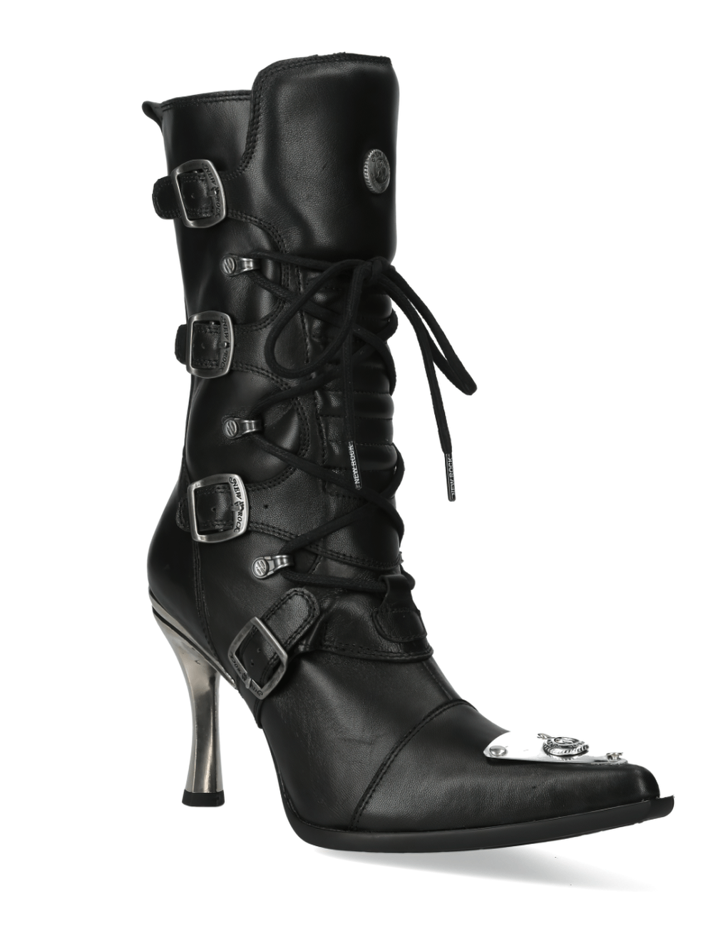 NEW ROCK Black Lace-Up High Heel Boots with Buckle Details