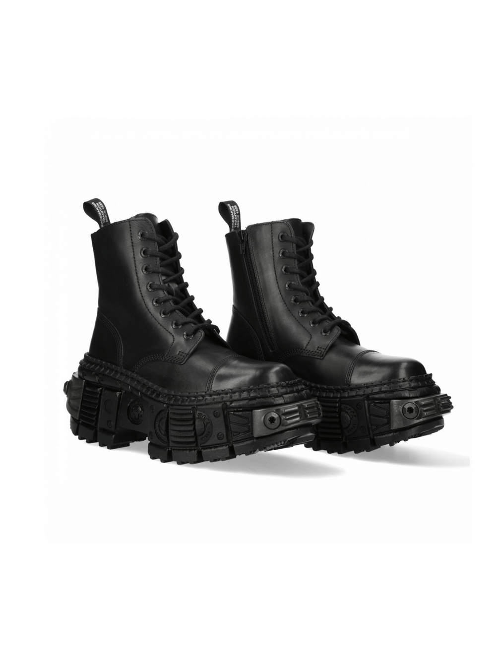 Stylish NEW ROCK black lace-up leather ankle boots with unique platform soles for urban fashion lovers.