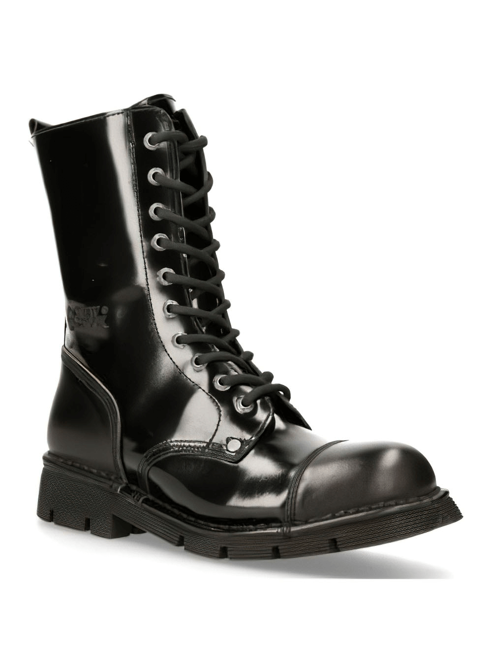 NEW ROCK Men's Black Lace-Up Military Style Ankle Boots in genuine leather for style and durability.