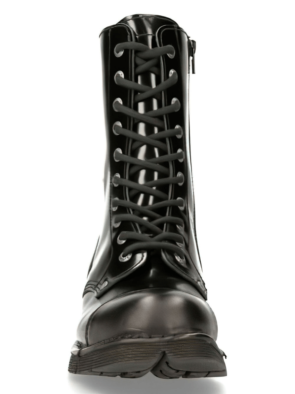 Men's black lace-up military style ankle boots with durable leather and bold design.