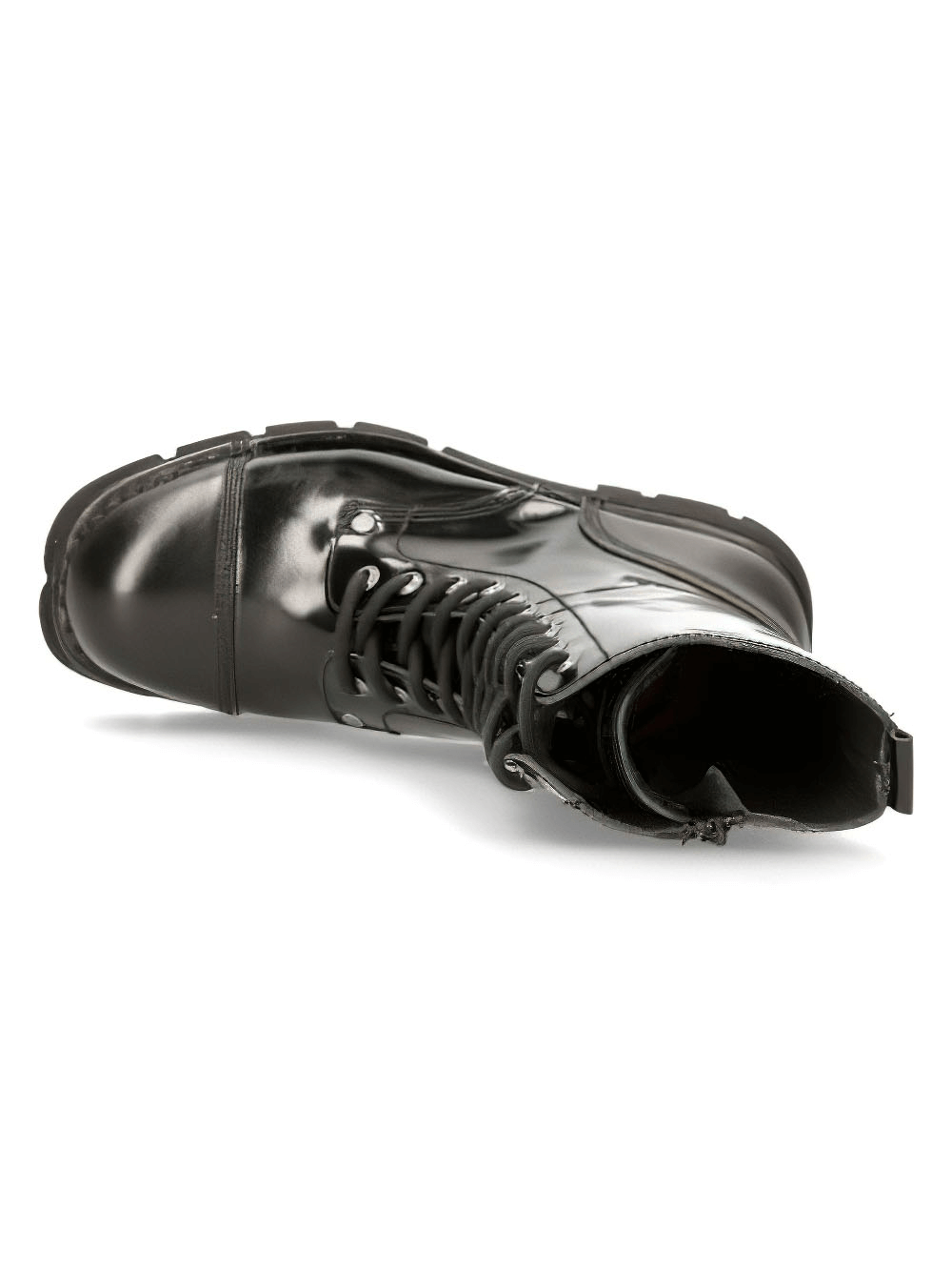 NEW ROCK Men's Black Lace-Up Military Style Ankle Boot showcasing genuine leather and urban combat design.