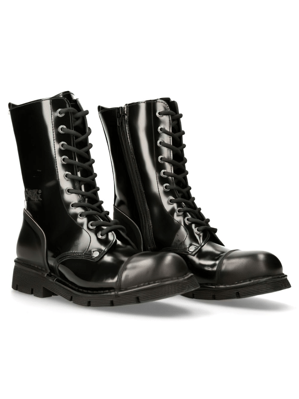 NEW ROCK black lace-up military ankle boots featuring genuine leather and rugged design for urban style.