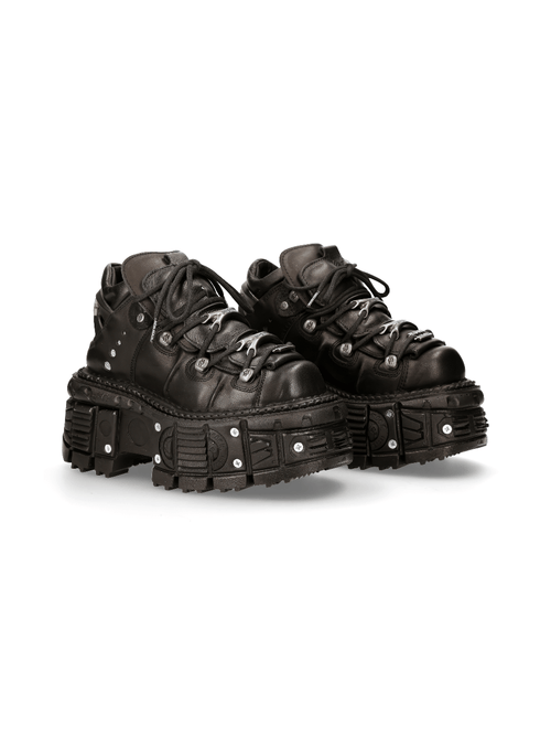NEW ROCK Women's Black Leather Ankle Boots for Rock Enthusiasts