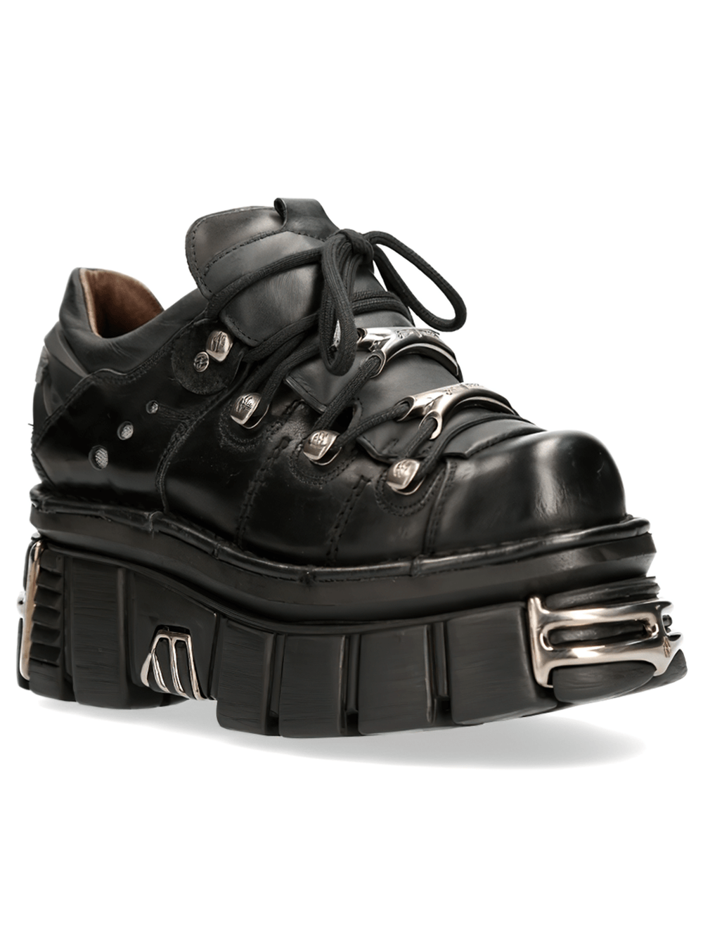 NEW ROCK Men's Black Leather Ankle Boots with edgy metal details for a bold rock style.