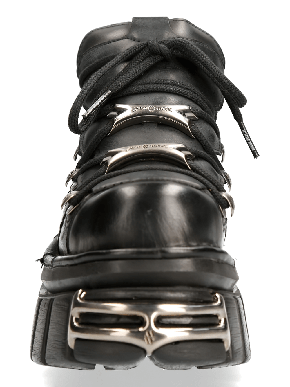 NEW ROCK Black Leather Ankle Boots with Metal Details