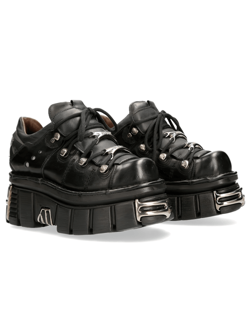 Bottines en cuir noir pour femmes NEW ROCK avec détails en métal