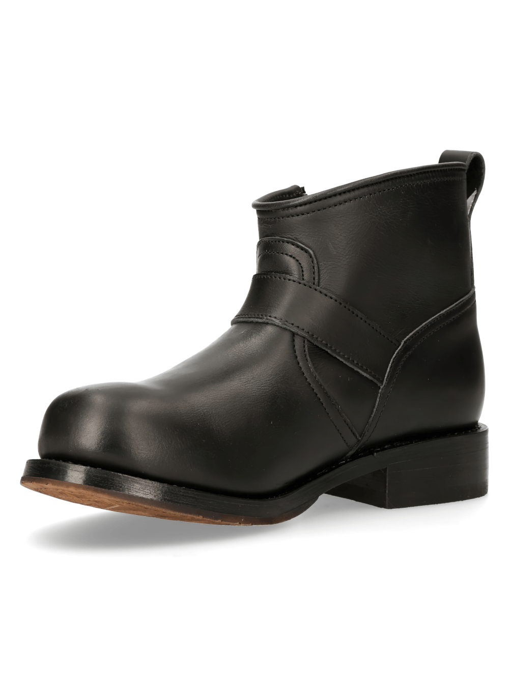 Stylish NEW ROCK black leather ankle boots with zipper detail, featuring a durable sole and calfskin lining.