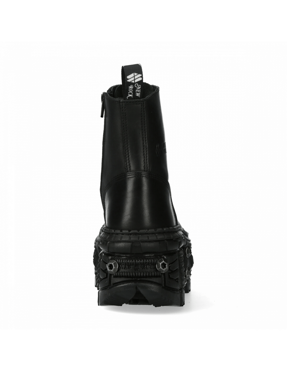 NEW ROCK Black Leather Ankle Platform Boots with Zipper