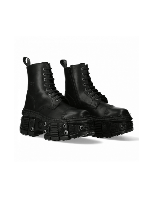 Bottes à plateforme en cuir noir pour femme avec fermeture éclair NEW ROCK