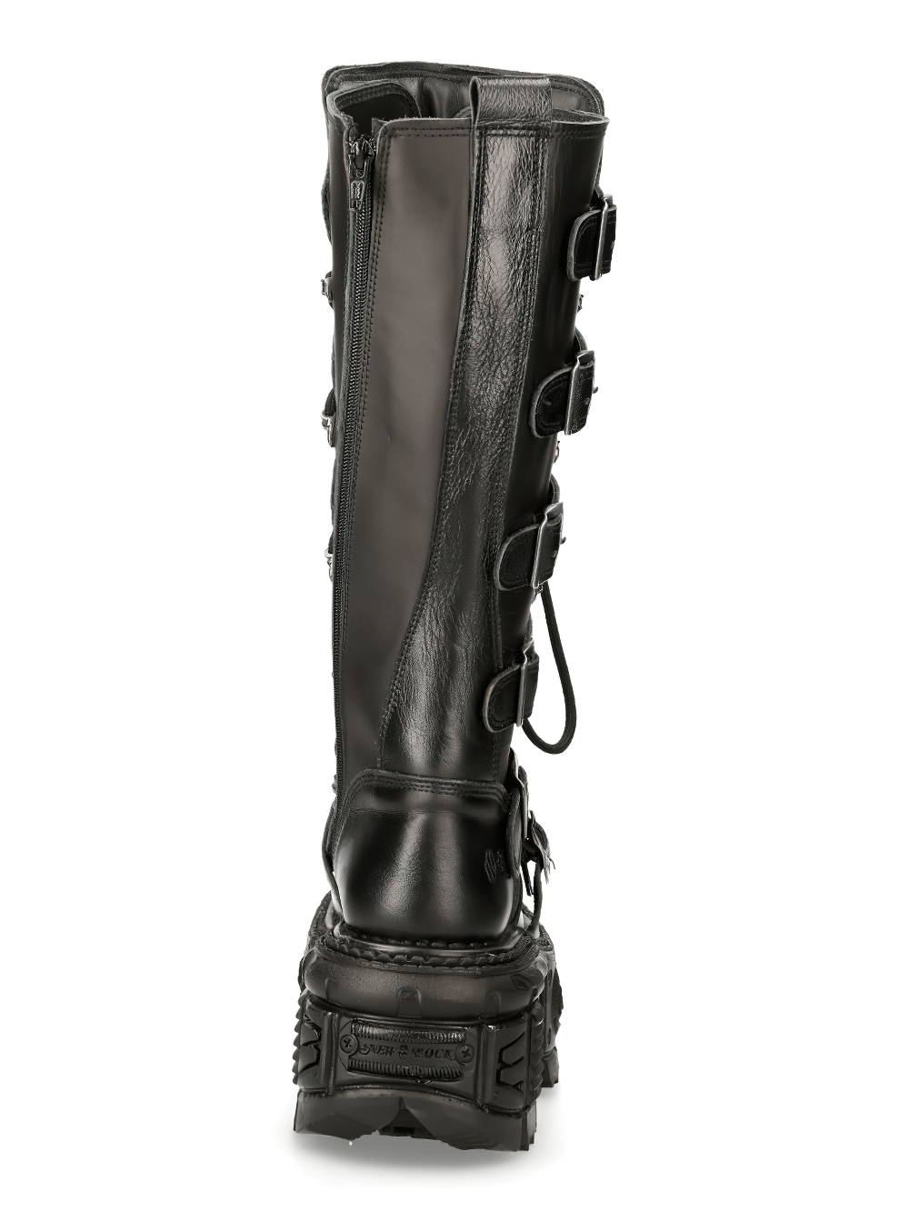 NEW ROCK Black Leather Knee-High Boots with Buckles