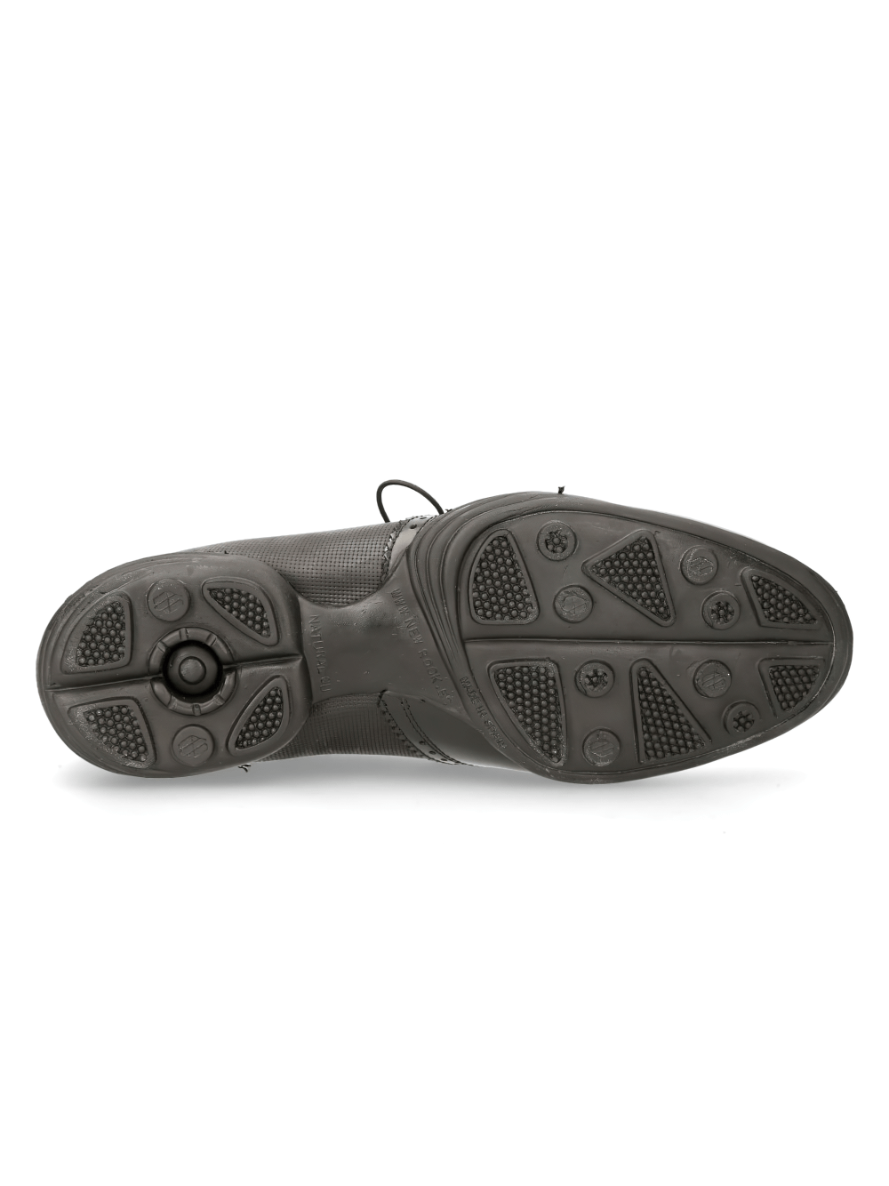Sole of NEW ROCK Black Leather Laced Urban Fashion Sneakers with textured grip and stylish design.