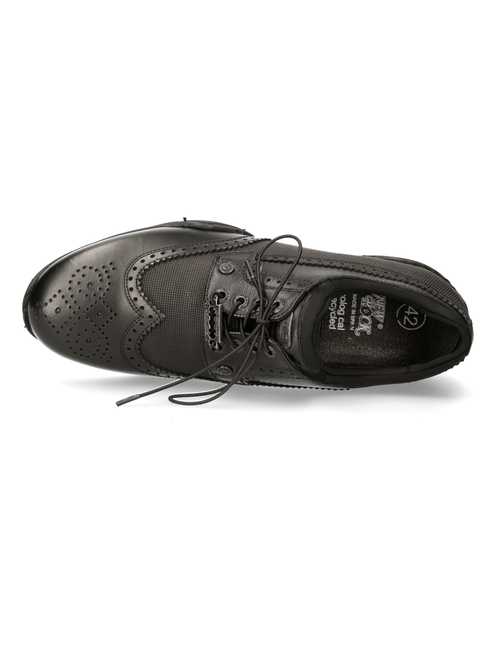 Top view of NEW ROCK black leather urban fashion sneakers with classic lace-up design, perfect for trendsetters.