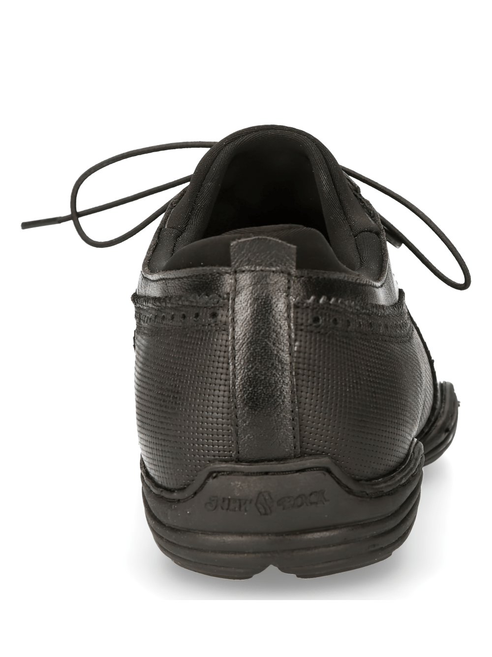 Back view of stylish NEW ROCK black leather laced urban fashion sneakers, showcasing sleek design and quality craftsmanship.