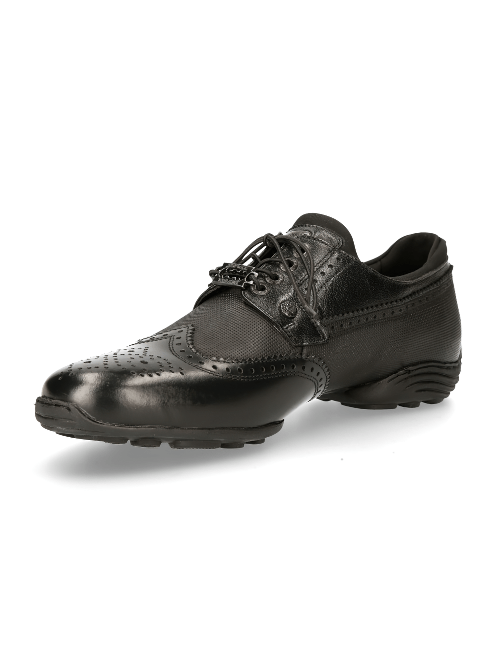 Stylish black leather lace-up sneakers with unique design for urban fashion lovers.