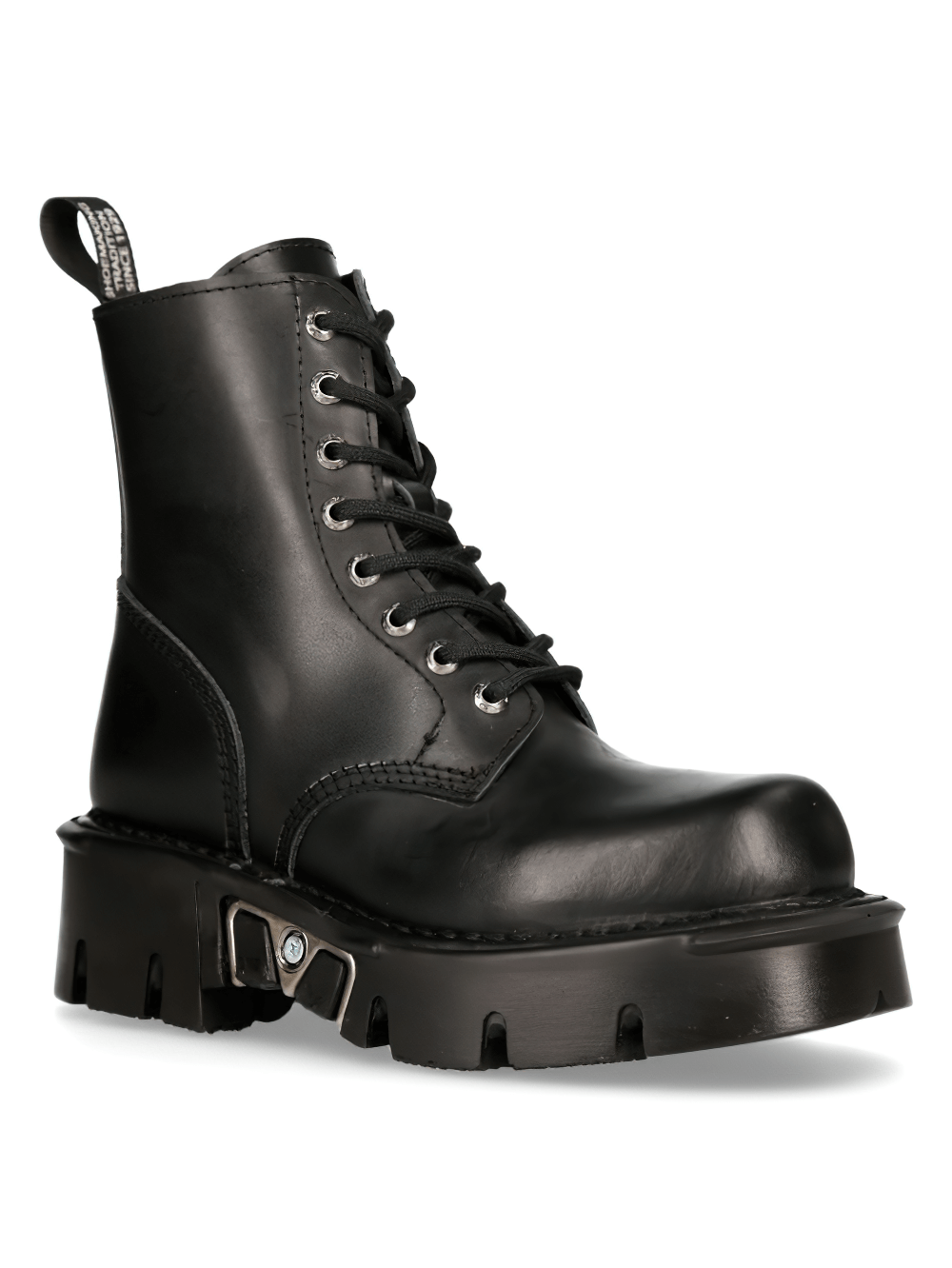 NEW ROCK Black Leather Military-Inspired Platforms Boots