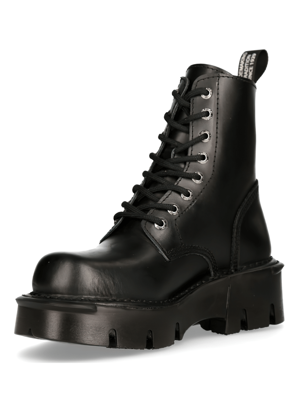 NEW ROCK Black Leather Military-Inspired Platforms Boots