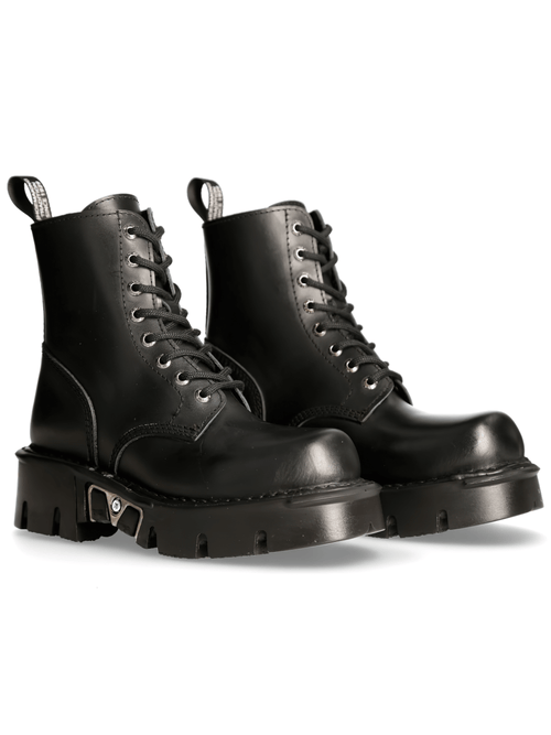 NEUE ROCK Damen Schwarze Leder Militär-inspirierte Plateaustiefel