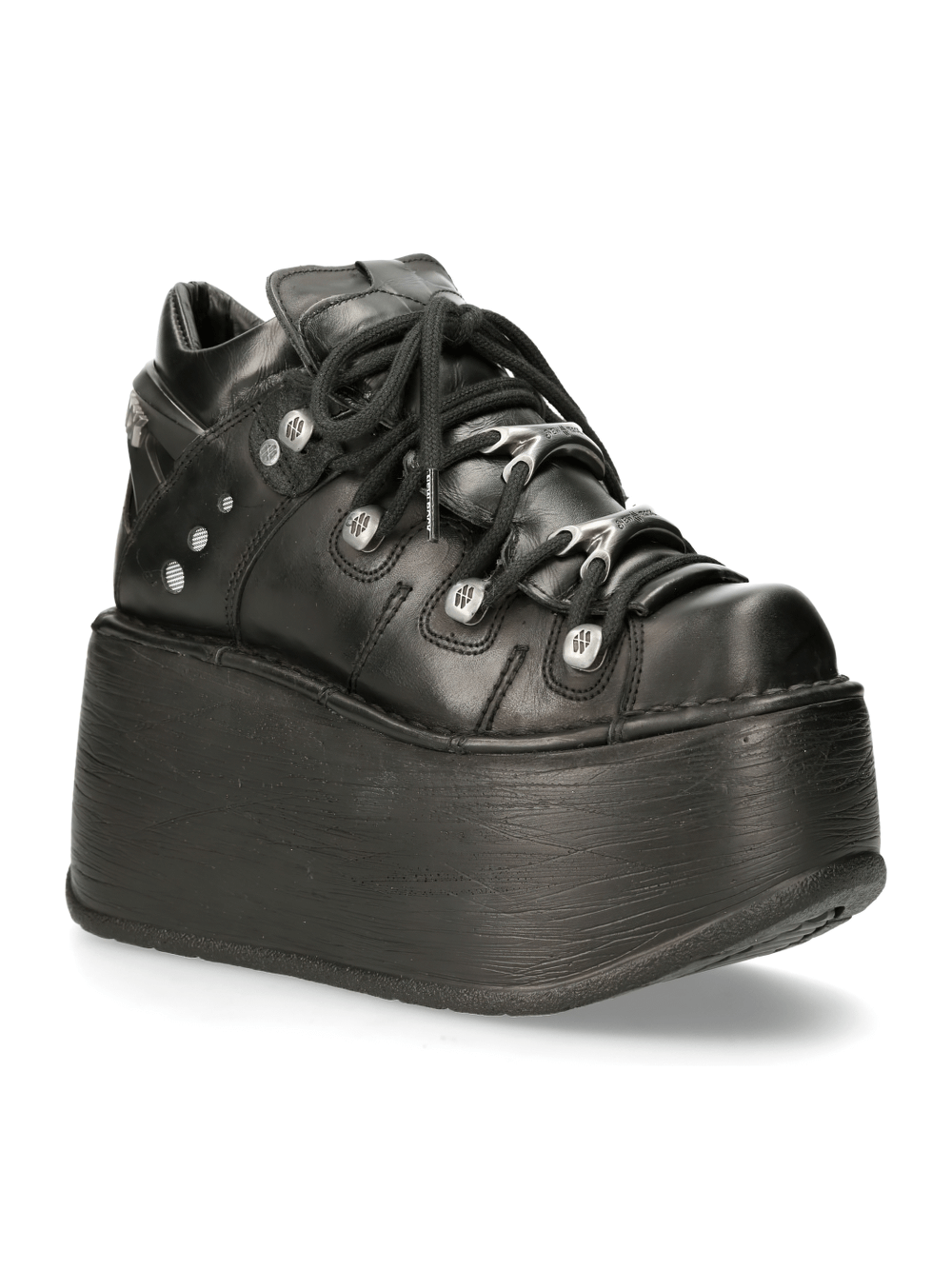 NEW ROCK Black Leather Punk Platform Ankle Boots
