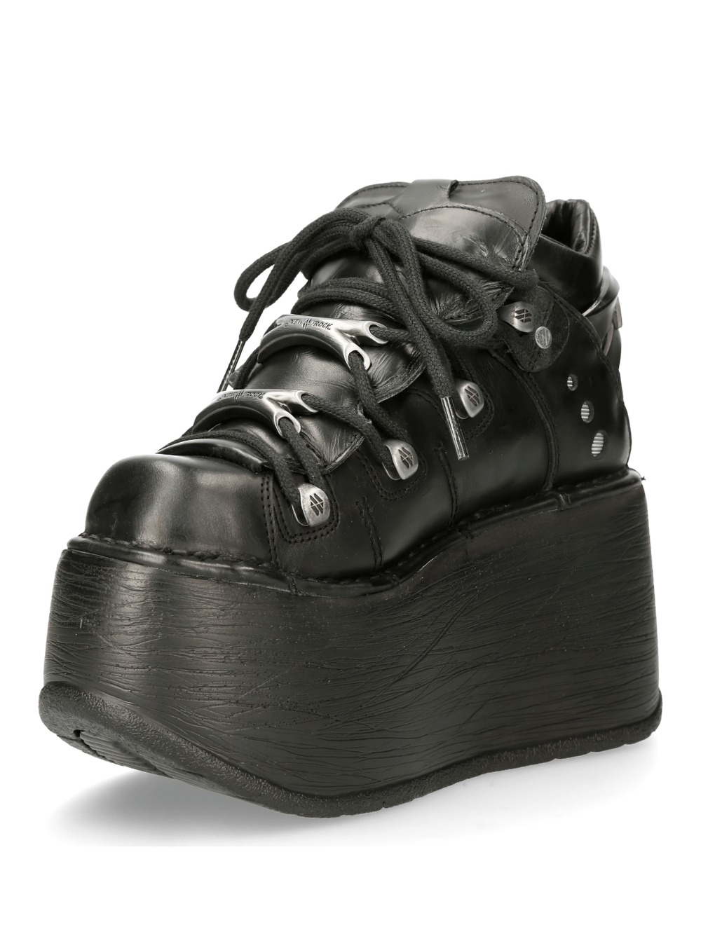 NEW ROCK Black leather punk platform ankle boots with metallic accents and 6 cm platform, perfect for gothic style.