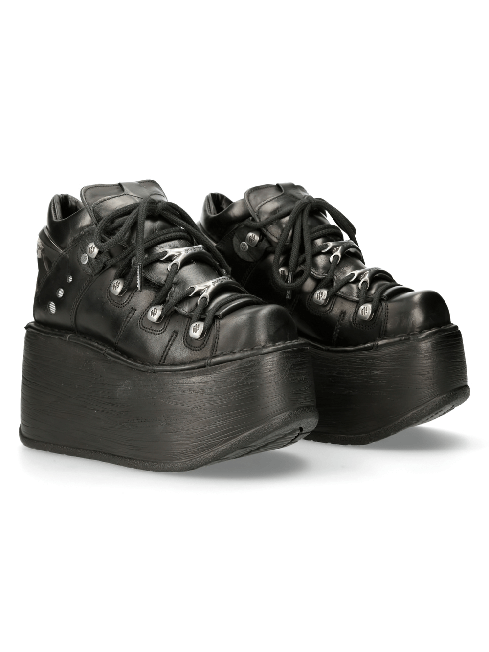 NEW ROCK Black Leather Punk Platform Ankle Boots