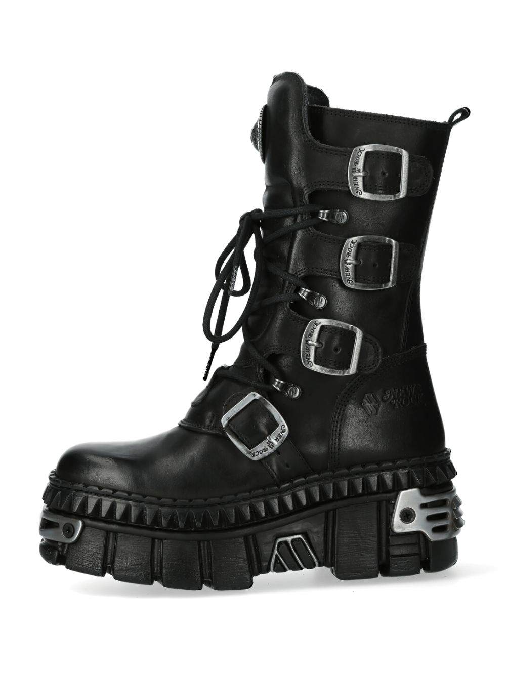 NEW ROCK Black Leather Punk-Rock Boots with Metallic Details