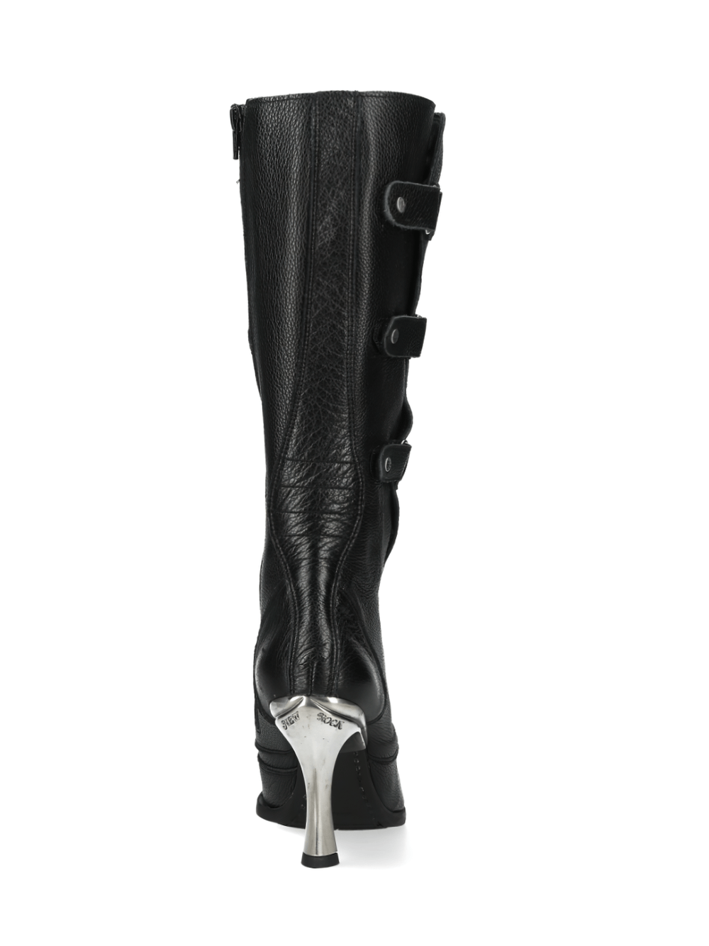 NEW ROCK Black Leather Punk-Rock Studded High Heel Boots