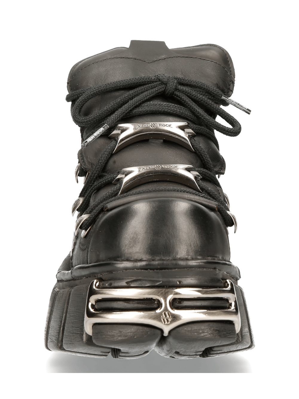 NEW ROCK Men's Black Metallic Ankle Boots featuring bold studs and a unique platform sole, perfect for a rockstar vibe.