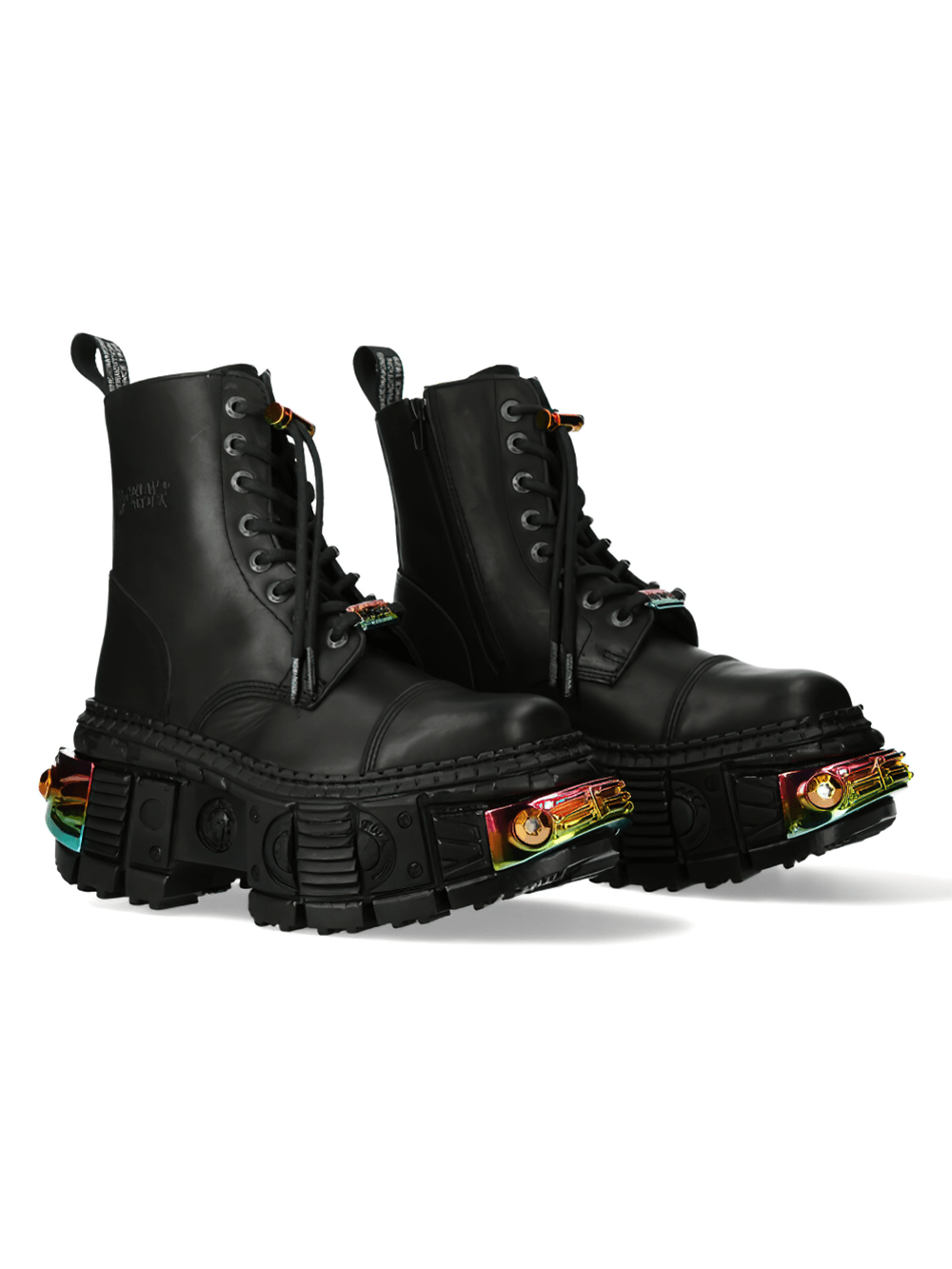 NEW ROCK Black Military Ankle Boots with vibrant sole colors, combining durability and bold rock style.