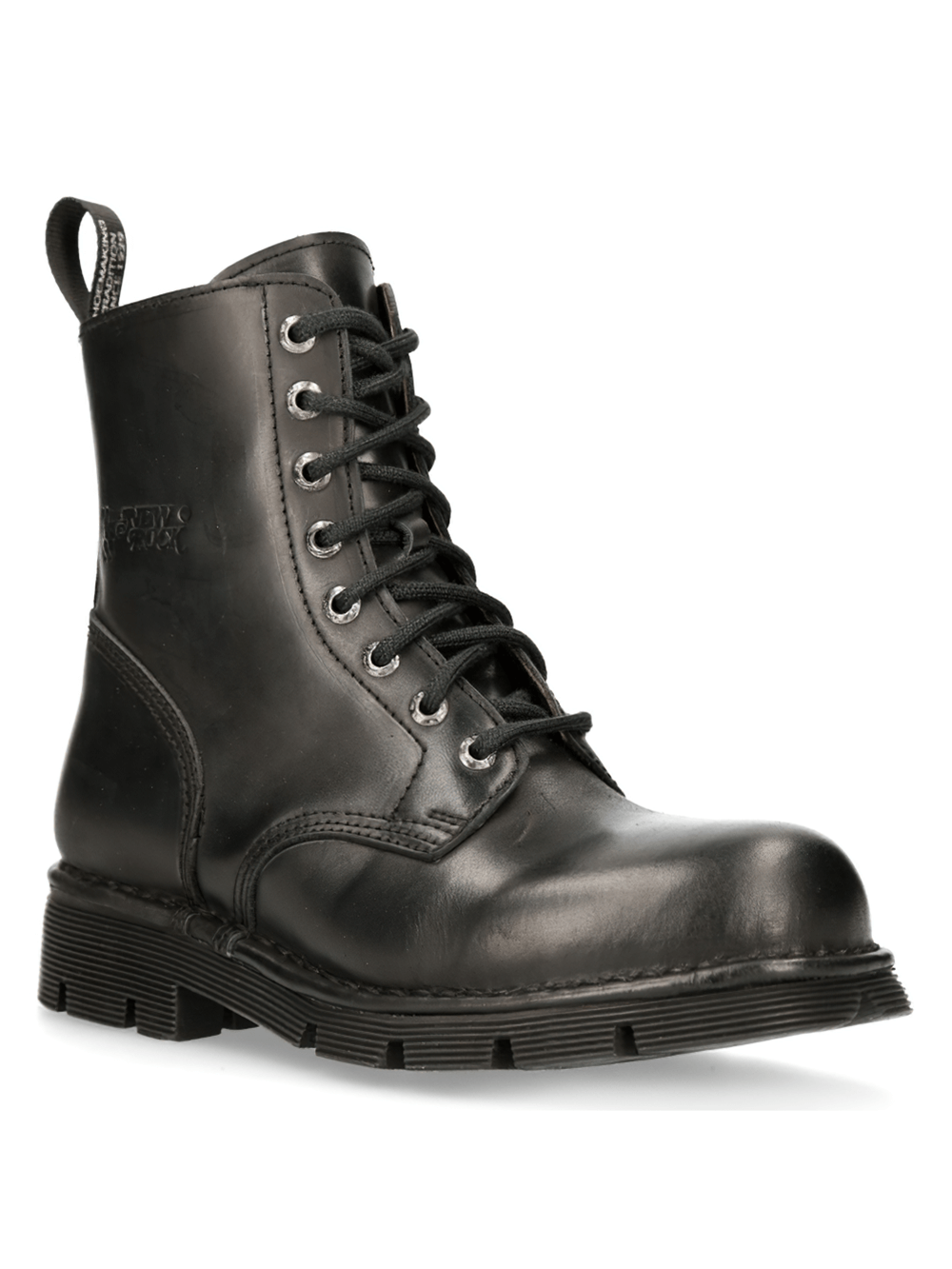 NEW ROCK Black Military Style Lace-up Ankle Boots, rugged punk rock design, durable leather, comfort & style combined.