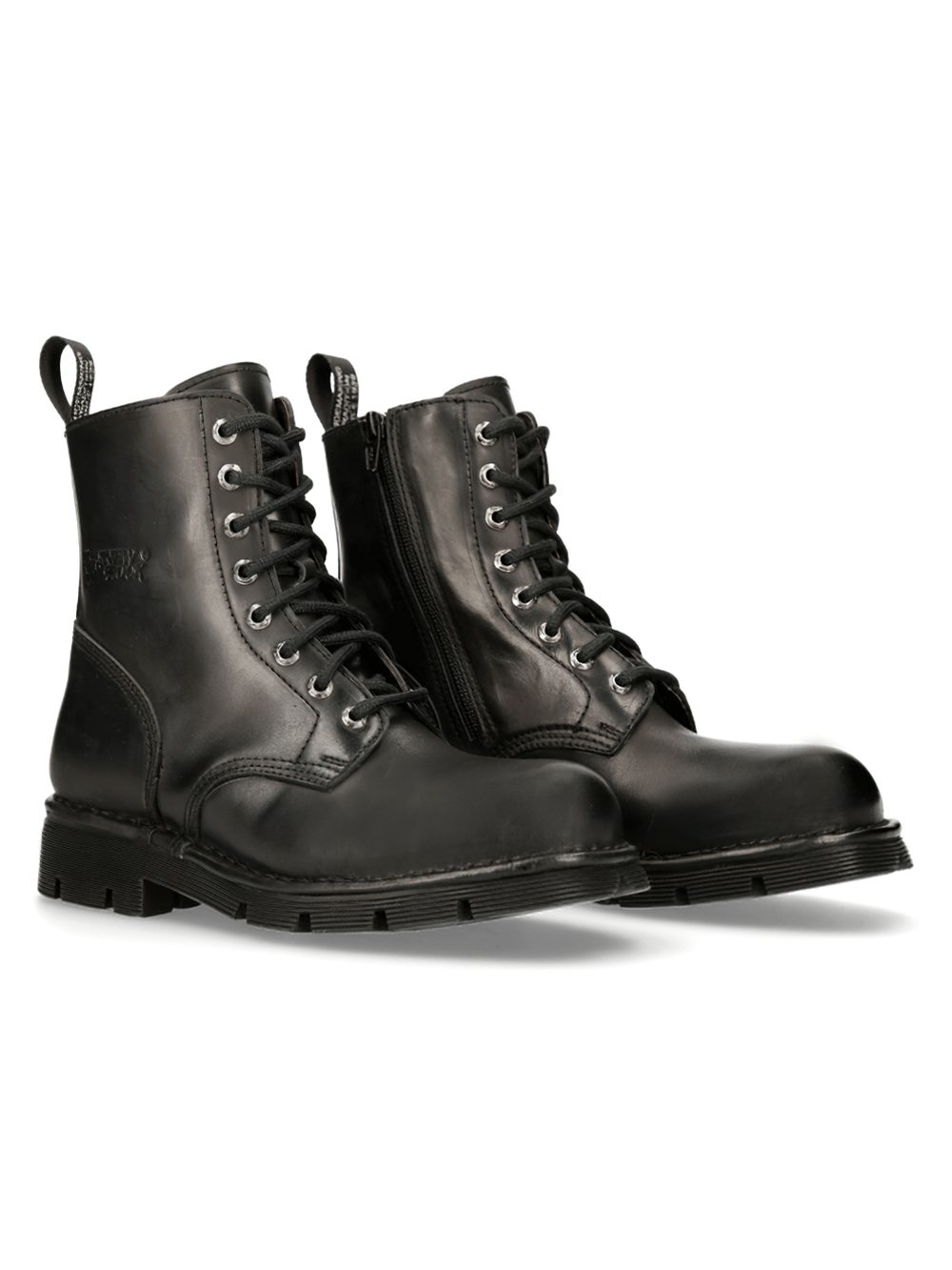 Rugged NEW ROCK Black Military Style Lace-up Ankle Boots for punk rock fashion and all-day comfort.