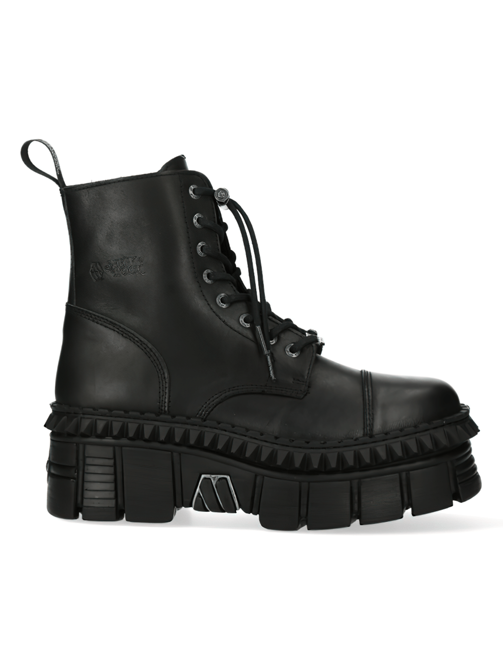 NEW ROCK Black Military Unisex Ankle Boots with rugged platform and genuine leather, perfect for edgy fashion enthusiasts.