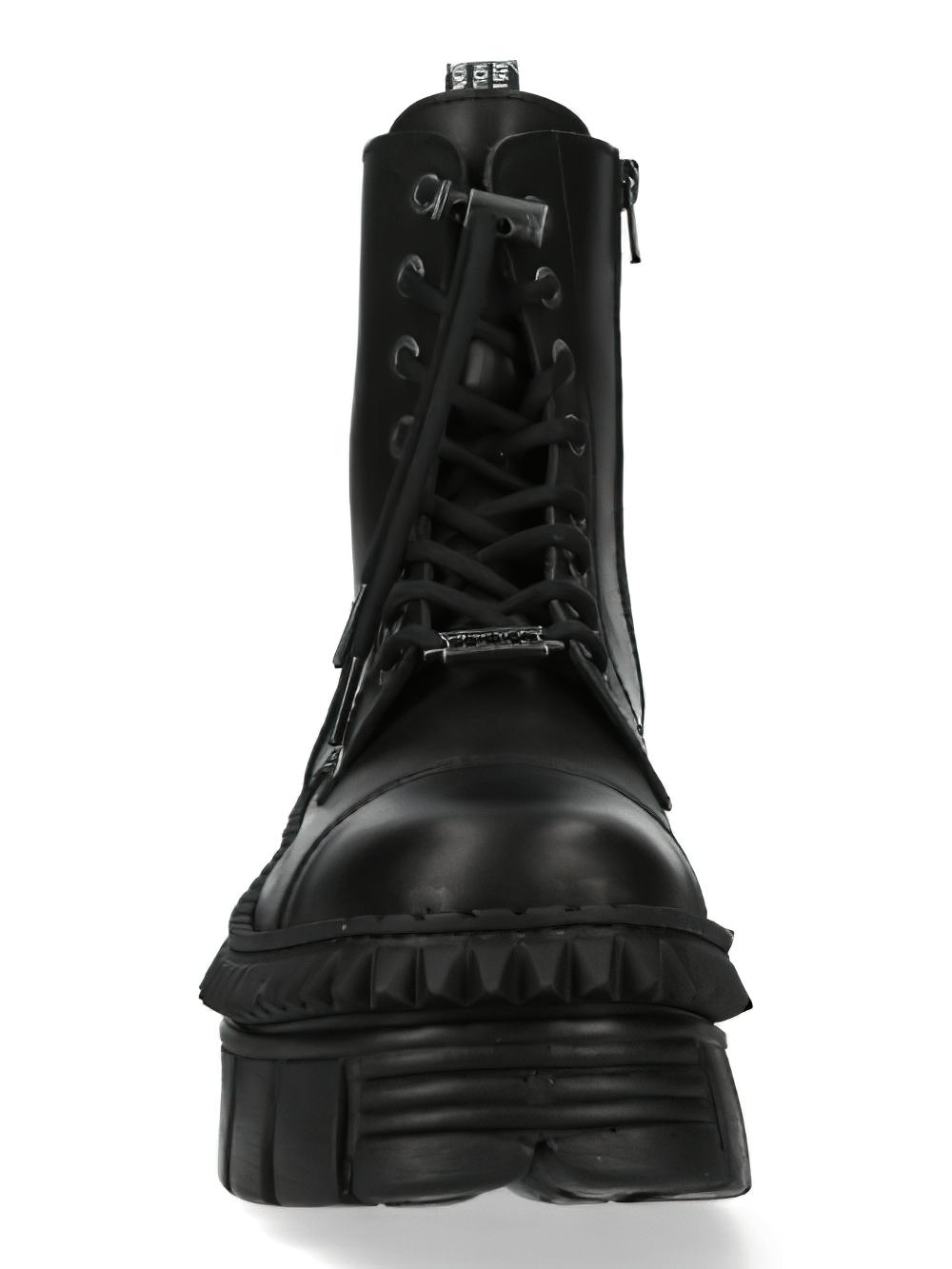 NEW ROCK Black Military Unisex Ankle Boots with Platforms, rugged leather, edgy design, durable fashion statement.