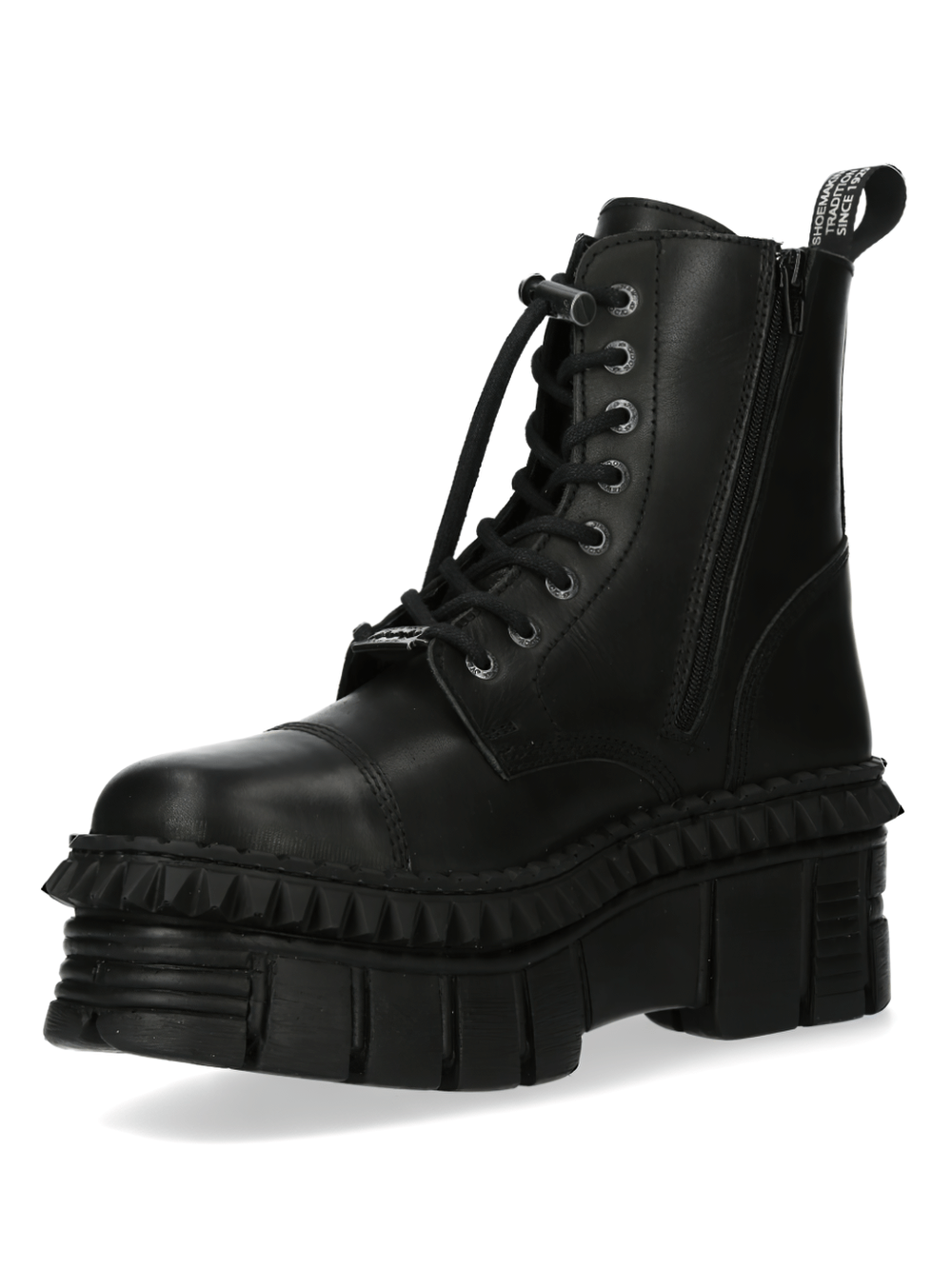 NEW ROCK Black Military Unisex Ankle Boots featuring a rugged design and robust platforms for a stylish, edgy look.