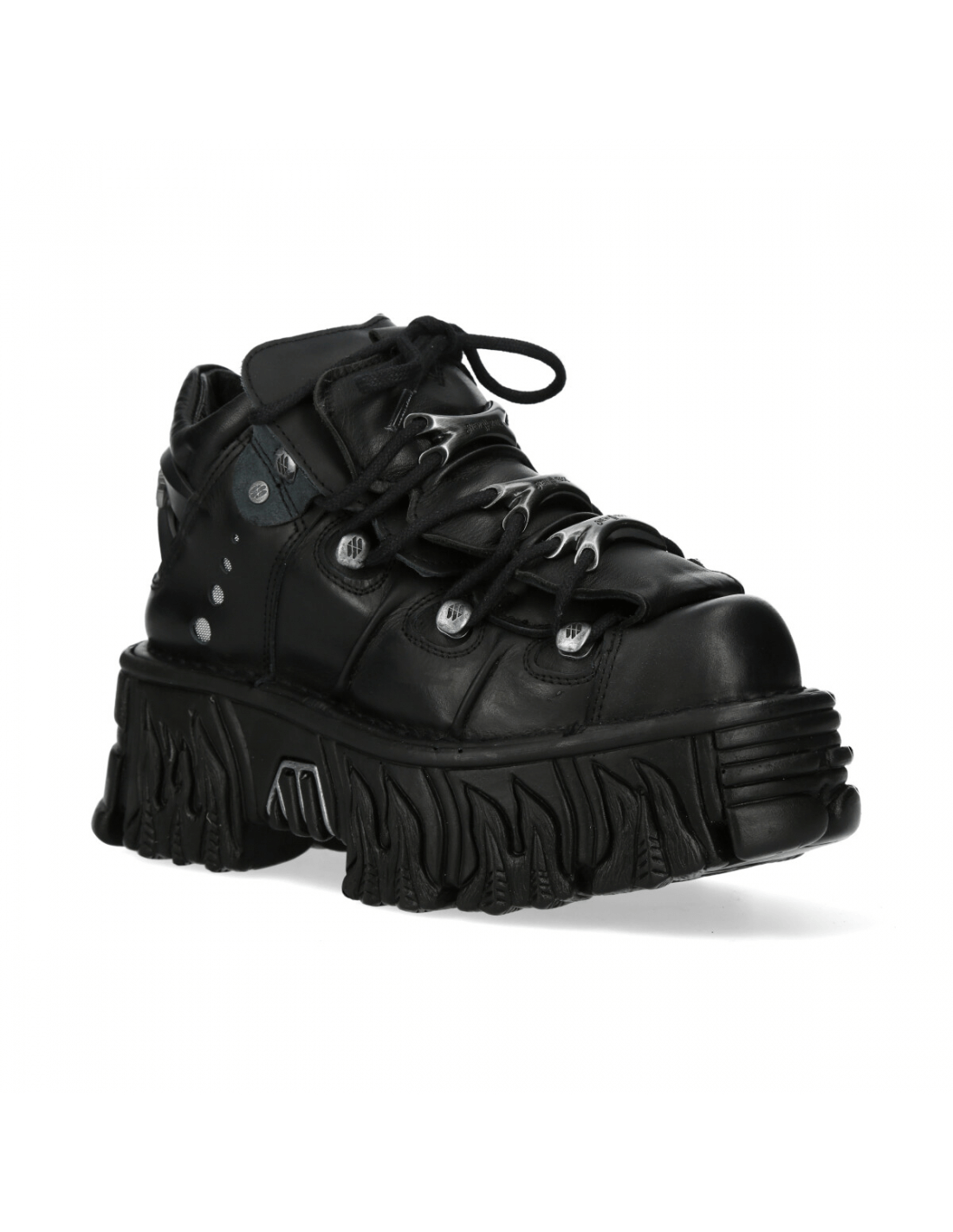 NEW ROCK Men's black platform ankle boots with edgy studded design and unique chunky sole.