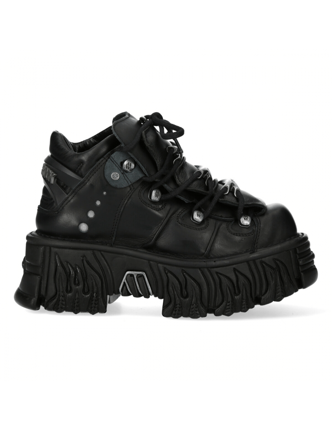 NEW ROCK black platform ankle boots with unique studded design for a gothic fashion statement.