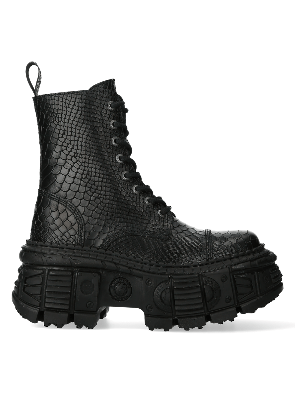 NEW ROCK Black Platform Ankle Boots with Textured Design