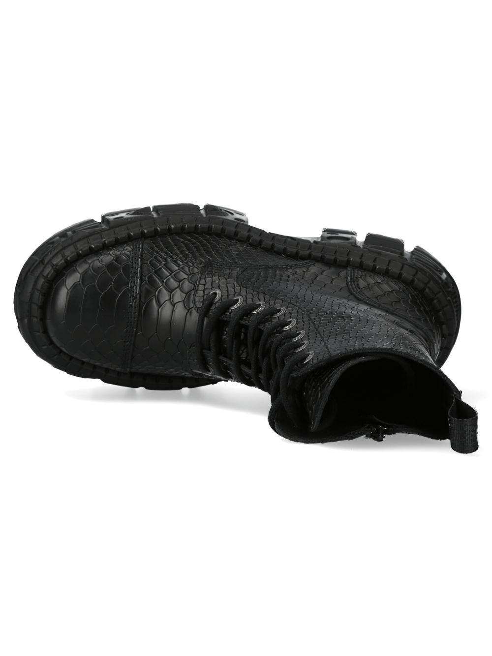 NEW ROCK Black Platform Ankle Boot with textured design and zipper closure, ideal for edgy rock style.