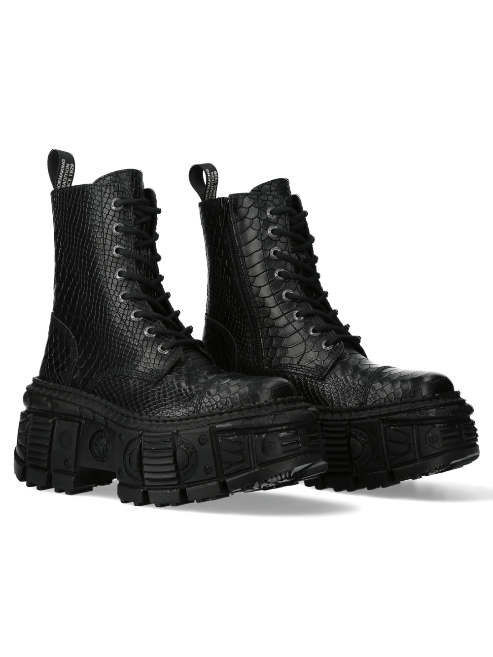 NEW ROCK Black Platform Ankle Boots with Textured Design