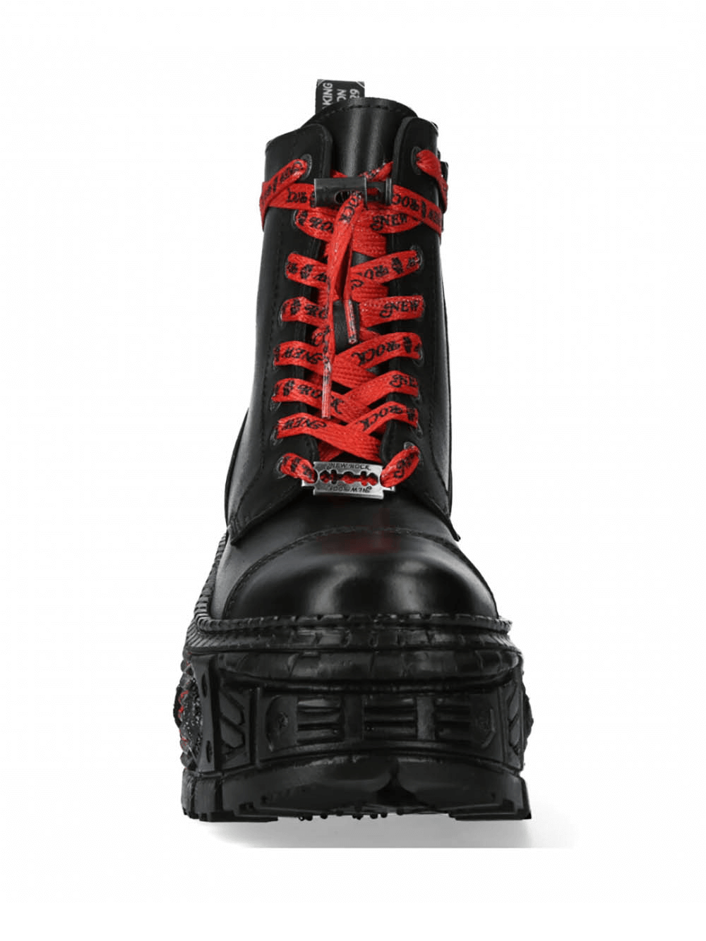 NEW ROCK Black Platform Gothic Ankle Boots with bold red laces, showcasing urban heavy rock style and sturdy platform sole.