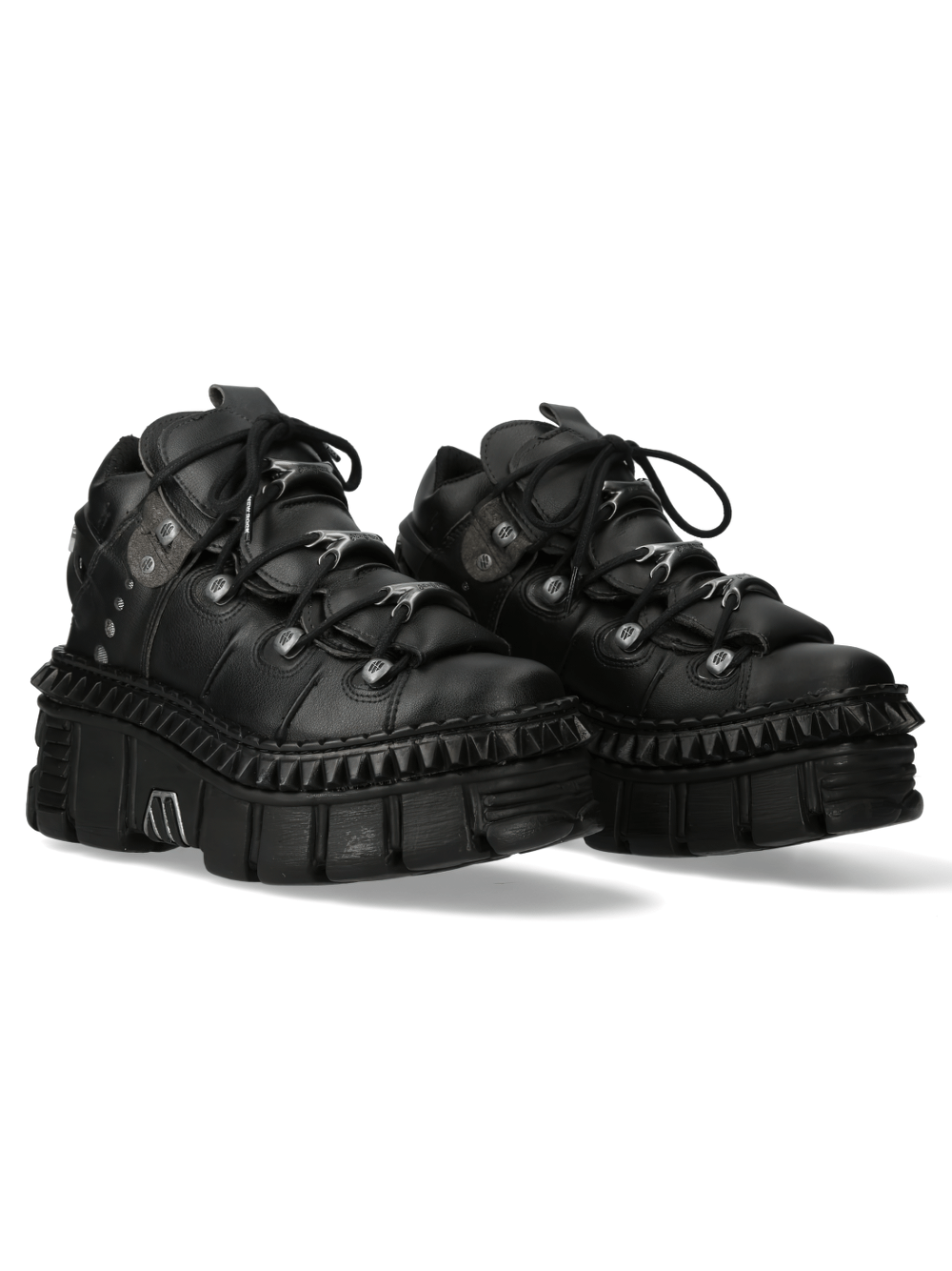 NEW ROCK black platform shoes with chunky sole, studs, and stylish straps for a bold, rocker vibe.