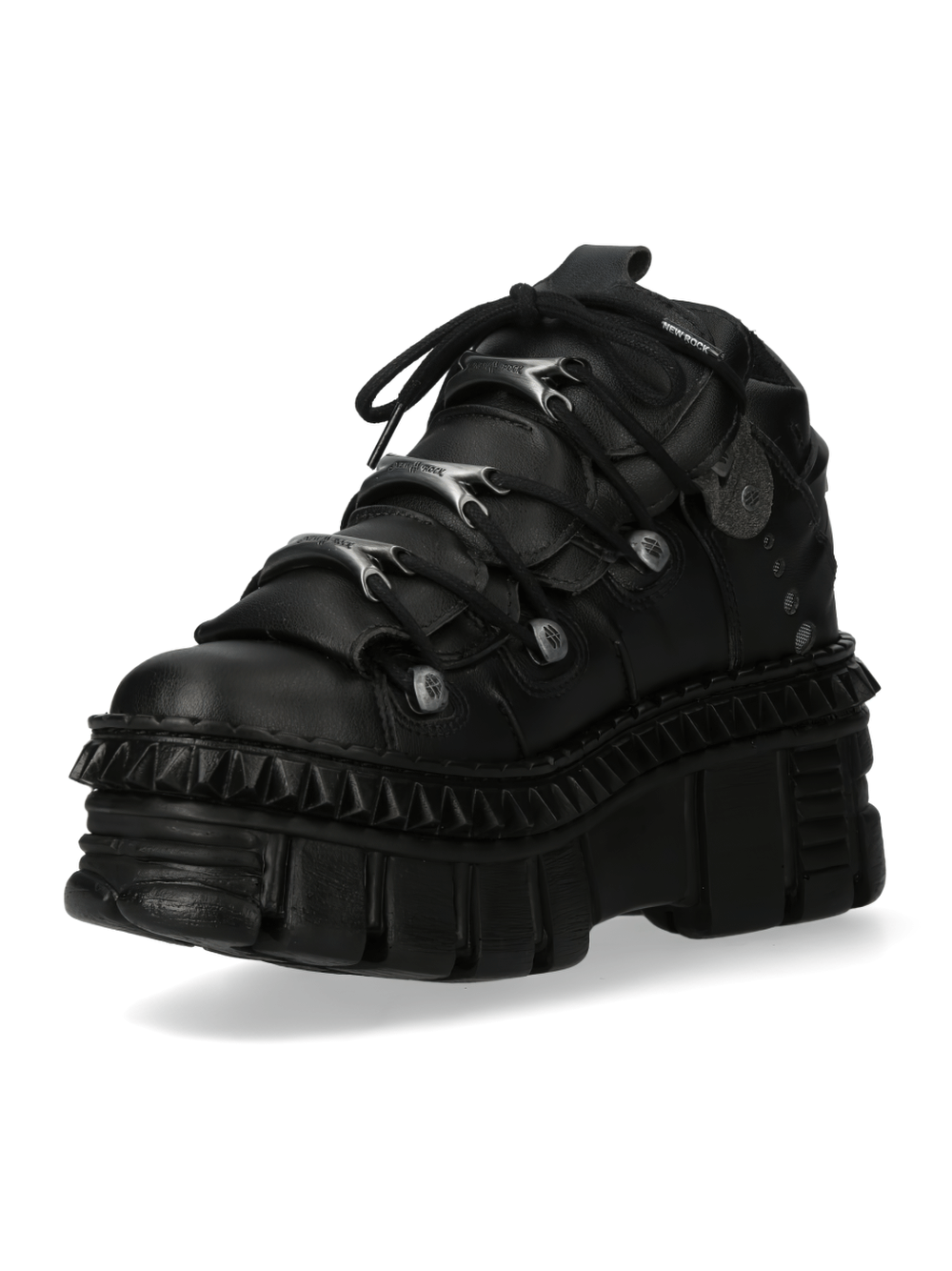 NEW ROCK black platform shoes with chunky sole and studs, featuring edgy strap details.
