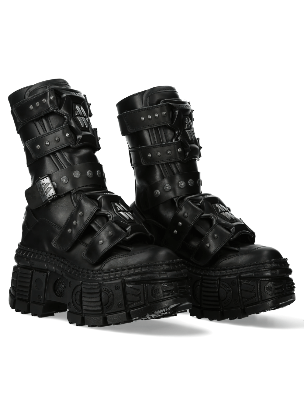 NEW ROCK Men's Black Punk Boots with buckles and lace-up design, perfect for gothic and rock styles.