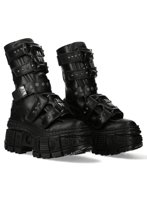 Bottes Punk Noires pour Femmes NEW ROCK avec Boucles et Design à Lacets