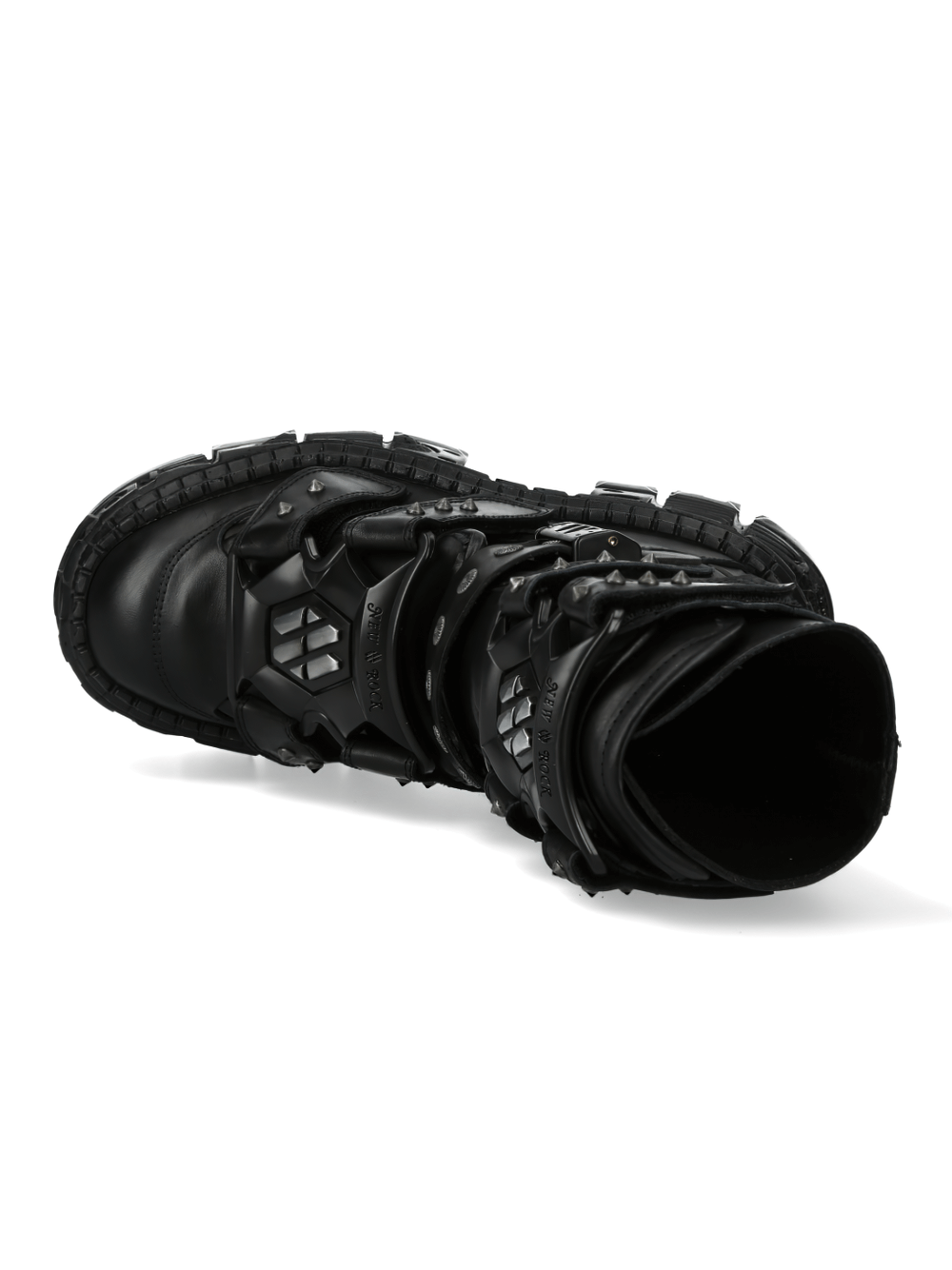 NEW ROCK Men's Black Punk Boots featuring buckles and a lace-up design for gothic fashion style.
