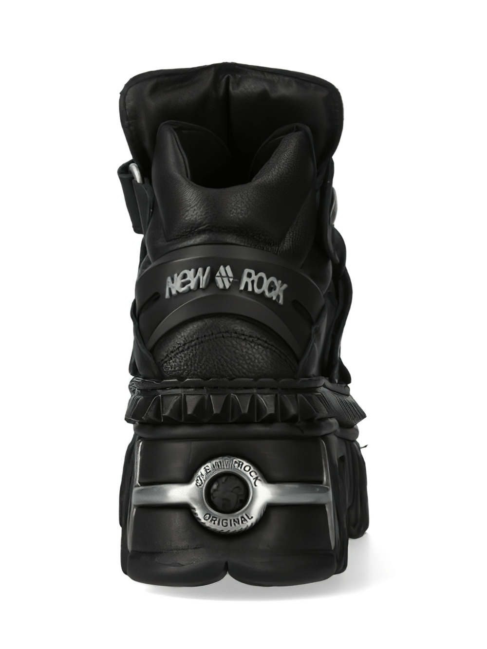 NEW ROCK black punk rugged platform boots with velcro, showcasing bold Gothic style and durable design.