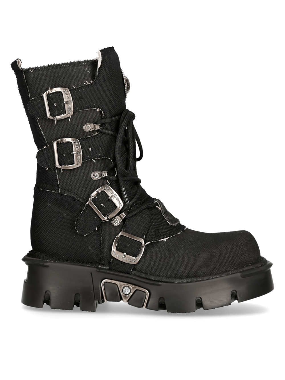 NEW ROCK eco-friendly black buckled platform boots with gothic flair and punk style.